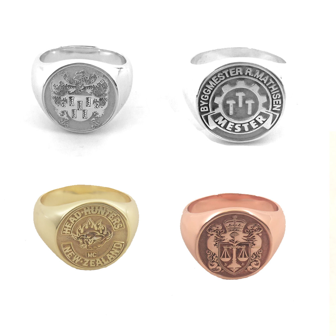 Mens Signet Ring - Custom Engraved 17mm Round Top Ring