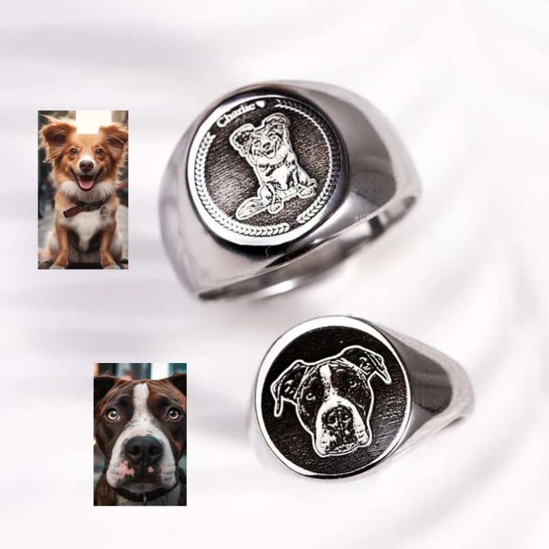 Mens Signet Ring - Custom Engrave Photo Signet Ring For
