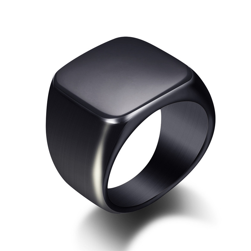 Mens Signet Ring - Fashion Men Black Smooth Stainless Steel