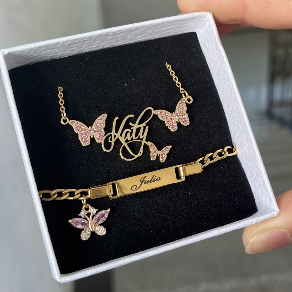 DUOYING Custom Pink Butterfly  - Engraved Name Necklace ulasan dan harga