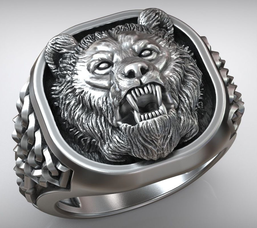 22g Viking Bear Head Nordic Or - Mens Signet Ring ulasan dan harga