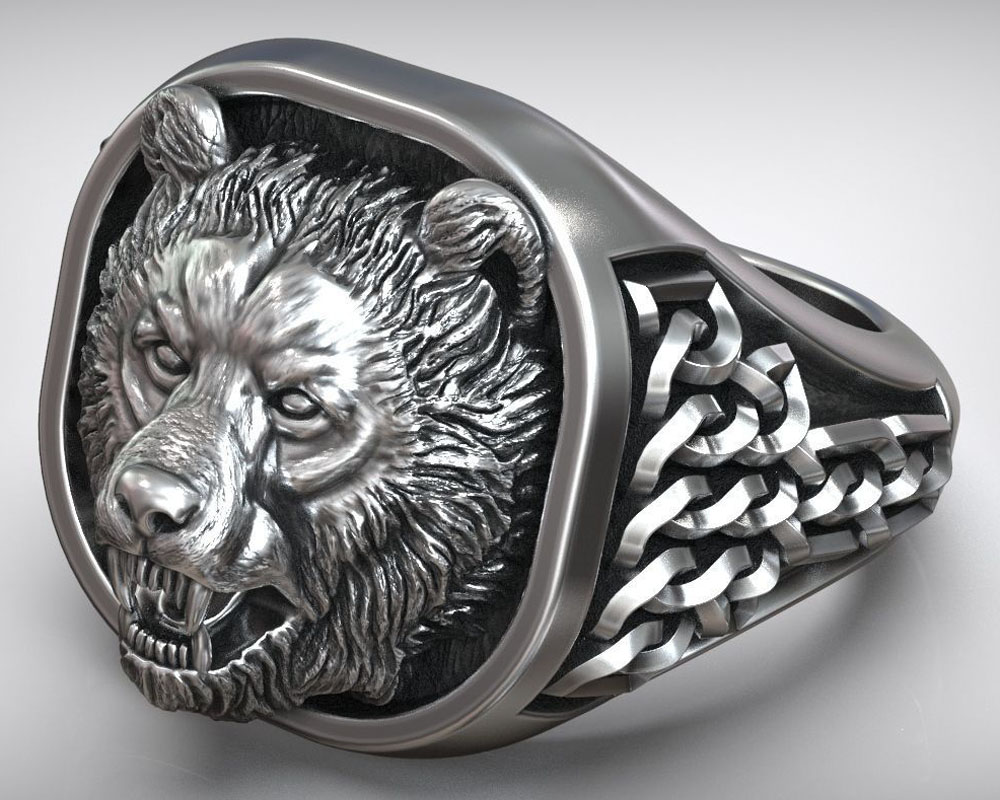 22g Viking Bear Head Nordic Or - Mens Signet Ring ulasan dan harga