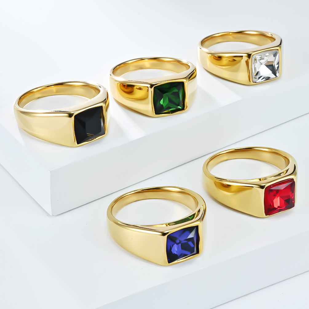 Stainless Steel Shinny Zircon  - Mens Signet Ring ulasan dan harga