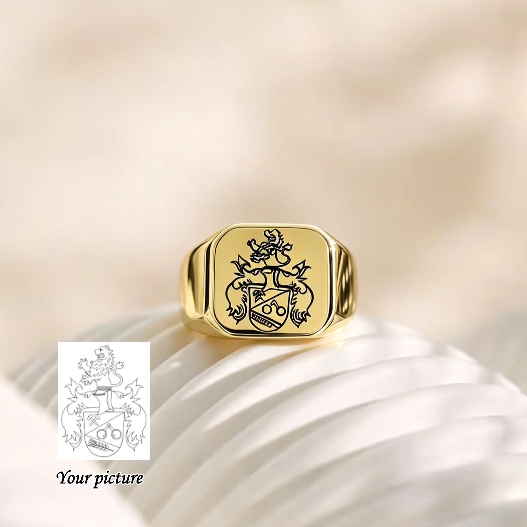 Custom Family Crest Signet Rin - Mens Signet Ring ulasan dan harga