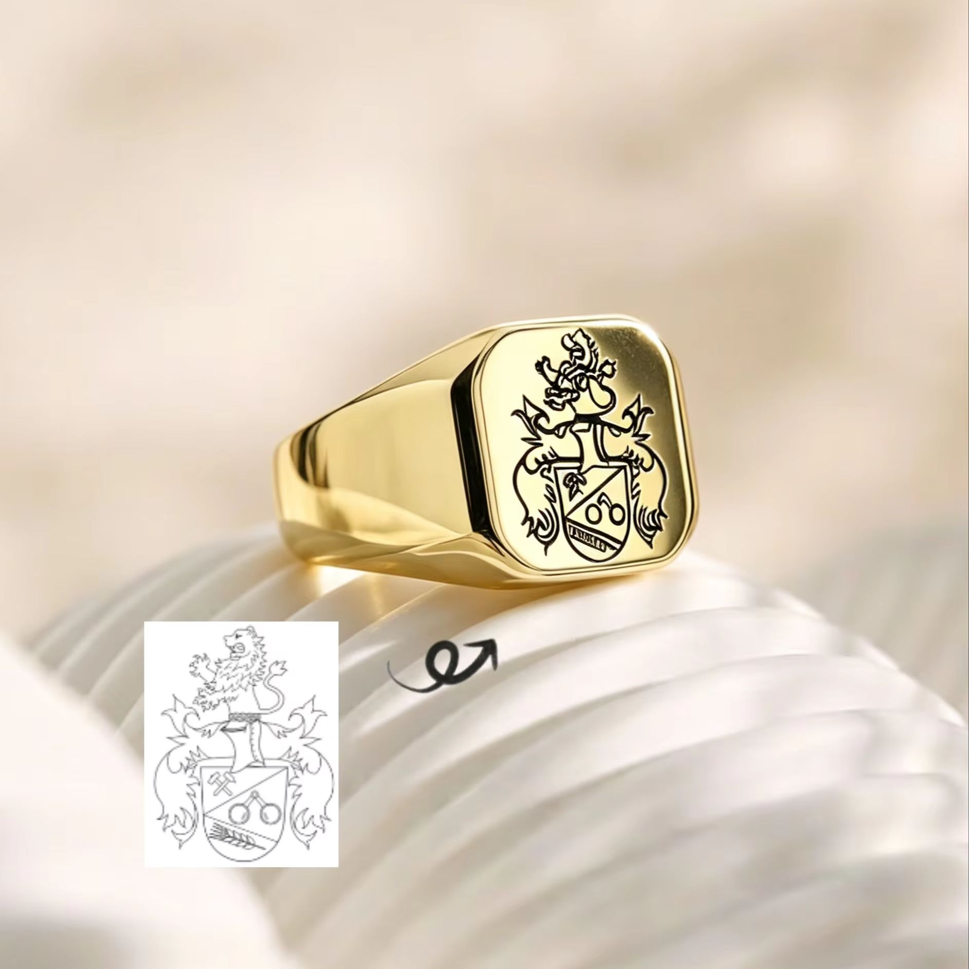 Custom Family Crest Signet Rin - Mens Signet Ring ulasan dan harga
