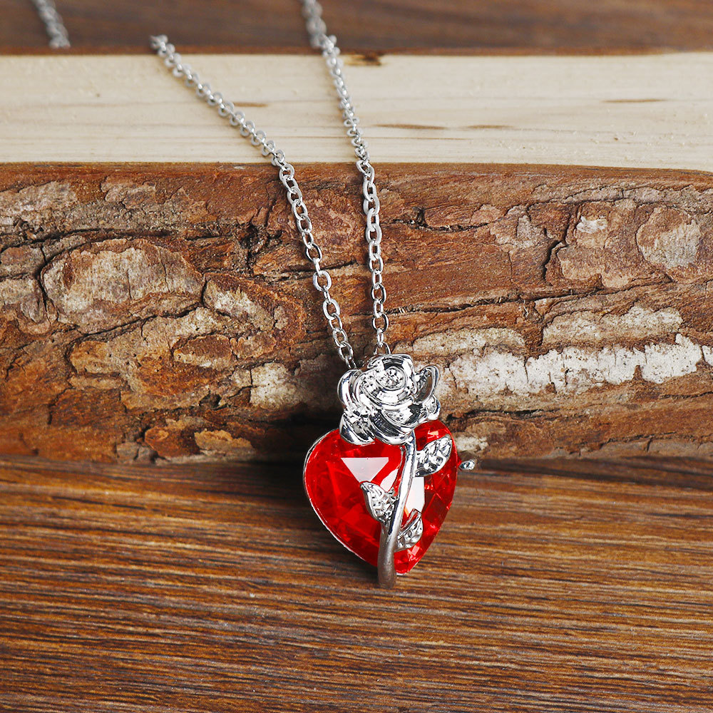 Dark Red Crystal Rose Flower P - Crystal Choker Necklace ulasan dan harga