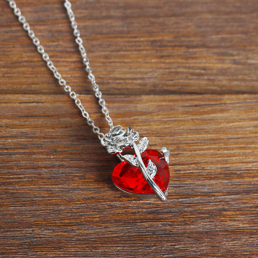 Dark Red Crystal Rose Flower P - Crystal Choker Necklace ulasan dan harga