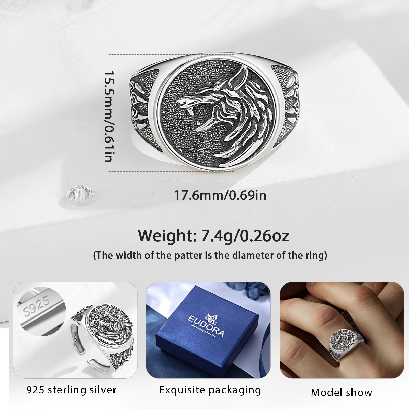 Eudora 925 Sterling Silver Vik - Mens Signet Ring ulasan dan harga