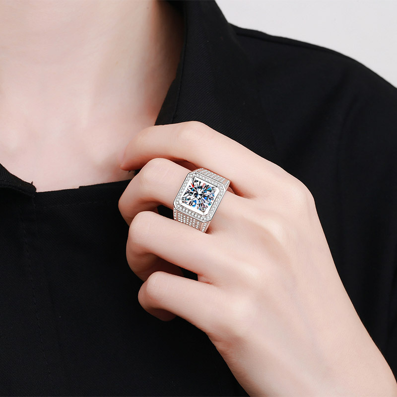 D‑Color VVS1 5CT Square Moissa - Mens Signet Ring ulasan dan harga
