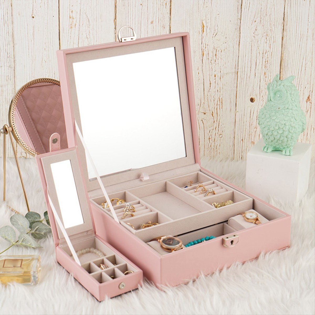 ABQR Girly Pink Jewelry Box Je - Jewelry & Watches Review ulasan dan harga