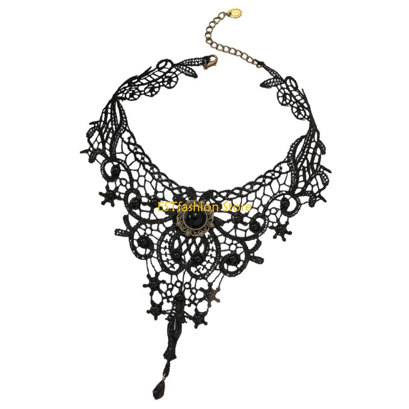 Y5GC Lace Choker Necklace Goth - Crystal Choker Necklace ulasan dan harga