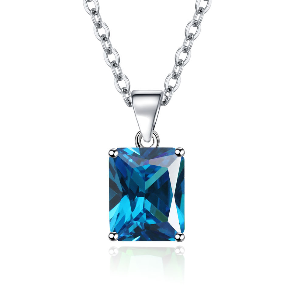 Emerald Cut Blue Topaz Created - Crystal Choker Necklace ulasan dan harga
