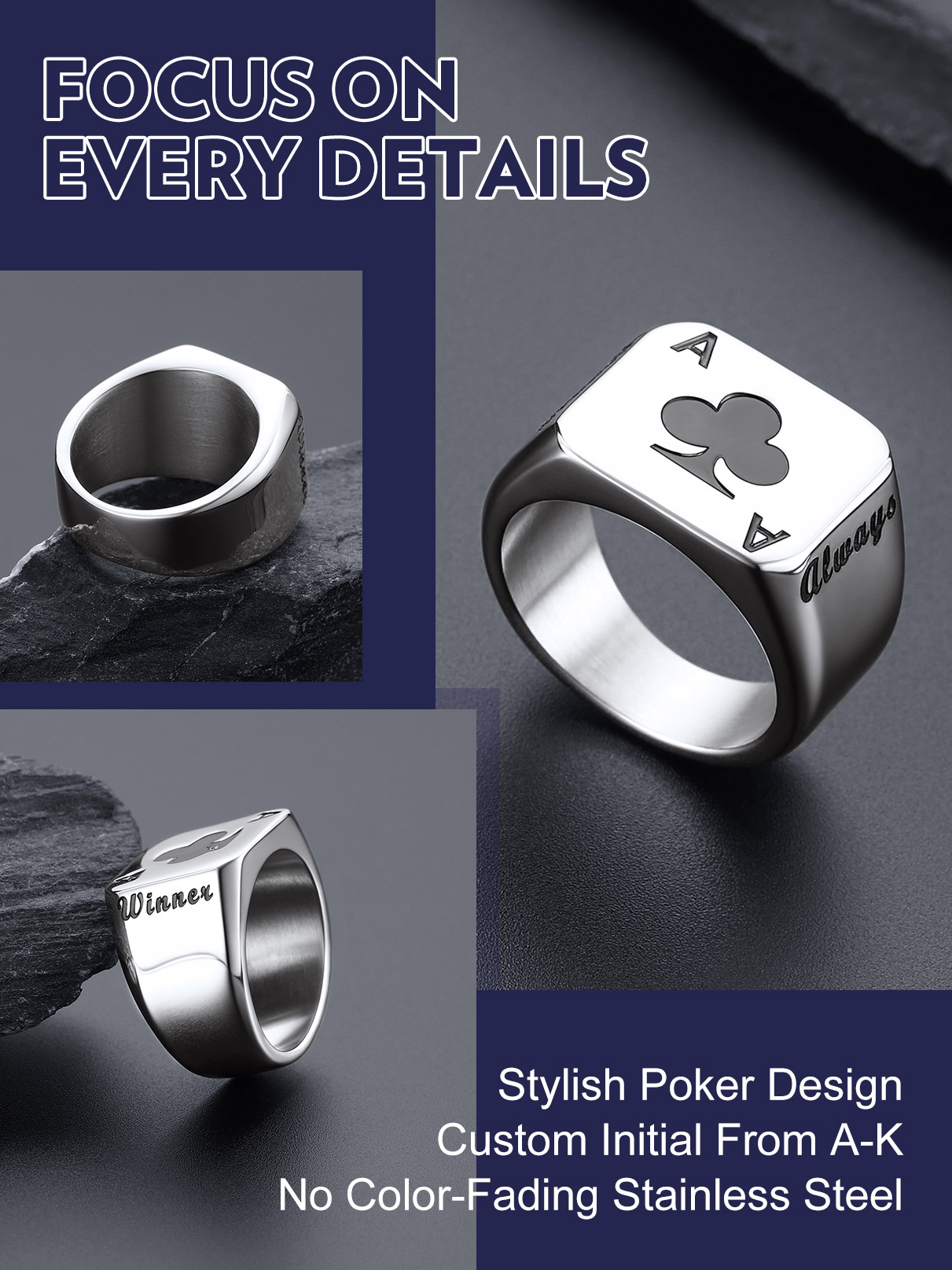 U7 Customized Square Rectangle - Mens Signet Ring ulasan dan harga