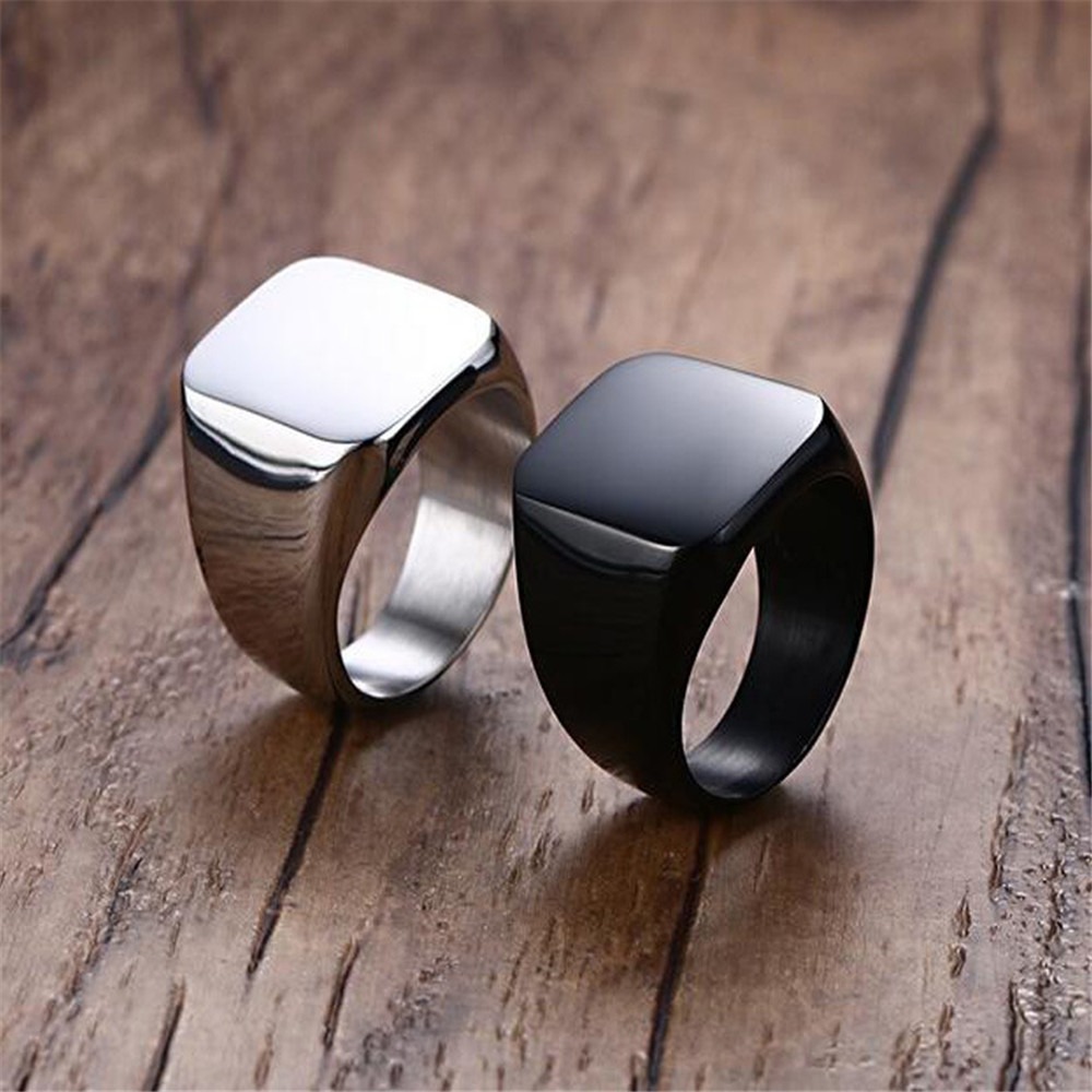 Fashion Men Black Smooth Stain - Mens Signet Ring ulasan dan harga