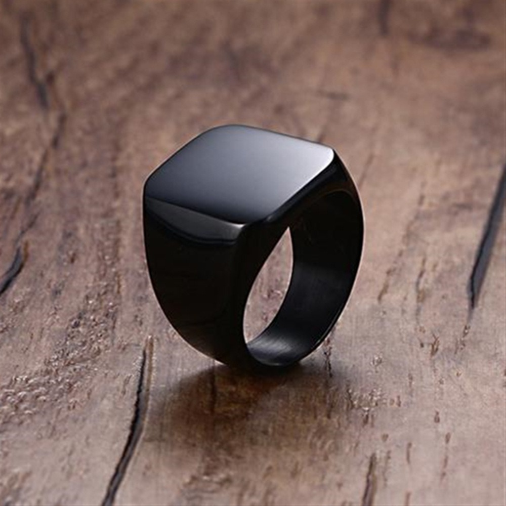 Fashion Men Black Smooth Stain - Mens Signet Ring ulasan dan harga