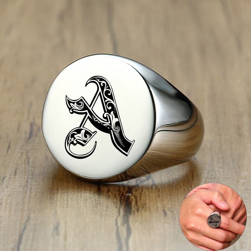Vnox Stylish Pattern Font Init - Mens Signet Ring ulasan dan harga