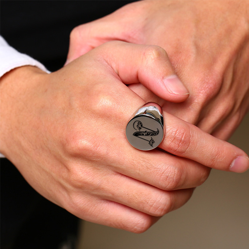 Vnox Stylish Pattern Font Init - Mens Signet Ring ulasan dan harga