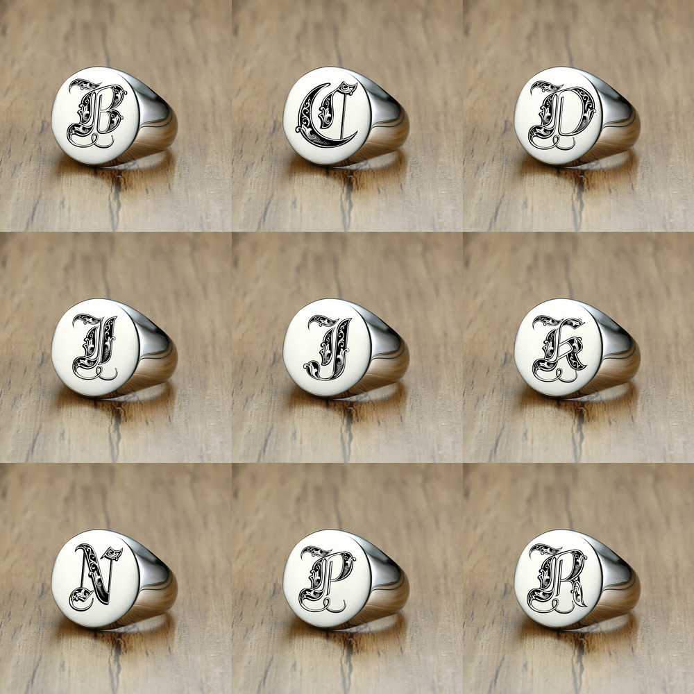 Vnox Stylish Pattern Font Init - Mens Signet Ring ulasan dan harga